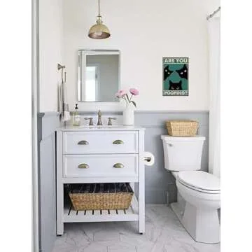 Funny Black Cat Wall Art - "Are You Pooping?" Vintage Bathroom Decor Poster - Retro Gothic Home Decor for Apartment or House, 8 x 12 Inch (918)