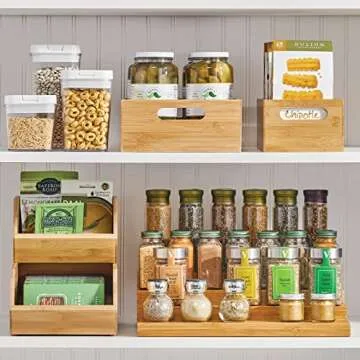 mDesign Stackable Bamboo Food Storage Bins - Kitchen Organization