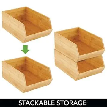 mDesign Stackable Bamboo Food Storage Bins - Kitchen Organization