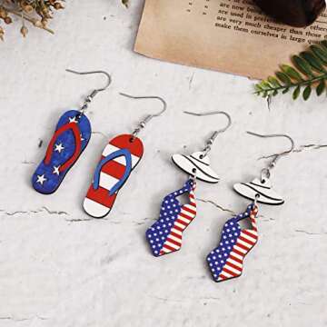 4th Of July Earrings for Women 4th Of July Decorations Patriotic Wooden Earrings For Women Layered Star USA Earrings Dangle Drop Earrings Holiday Independence Day Gifts 6 Pairs