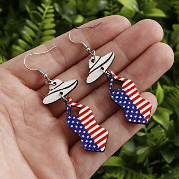 4th Of July Earrings for Women 4th Of July Decorations Patriotic Wooden Earrings For Women Layered Star USA Earrings Dangle Drop Earrings Holiday Independence Day Gifts 6 Pairs