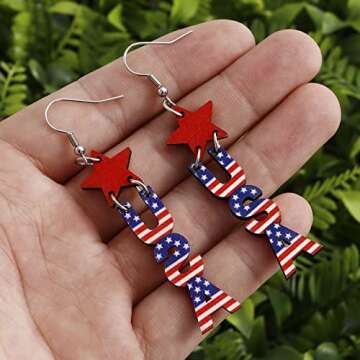 4th Of July Earrings for Women 4th Of July Decorations Patriotic Wooden Earrings For Women Layered Star USA Earrings Dangle Drop Earrings Holiday Independence Day Gifts 6 Pairs
