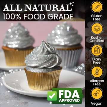 BULK-(10g) Silver Edible Glitter For Drinks, Silver Luster Dust Edible Glitter For Cakes, Silver Spr...