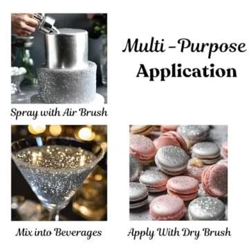 BULK-(10g) Silver Edible Glitter For Drinks, Silver Luster Dust Edible Glitter For Cakes, Silver Sprinkles For Cake Decorating, Edible Cake Decorations Drink Glitter 100% Food Safe, Vegan, Gluten Free