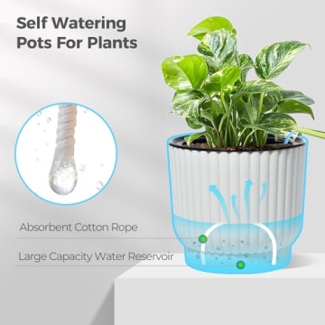 T4U Self Watering Pots for Houseplants - 6 Pack White