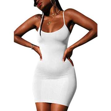 LCNBA Sexy Spaghetti Strap Tank Dress Basic Backless Bodycon Club Party Mini Dress S White