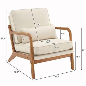Karl home Accent Chair Mid-Century Modern Chair with Pillow Upholstered Lounge Arm Chair with Solid ...