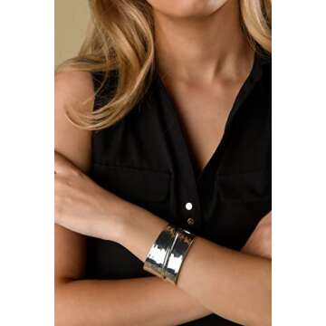 Charlie Paige Cuff Bracelet for Women | Nefriti Open Cuff Bracelet Bangle | Silver Finish