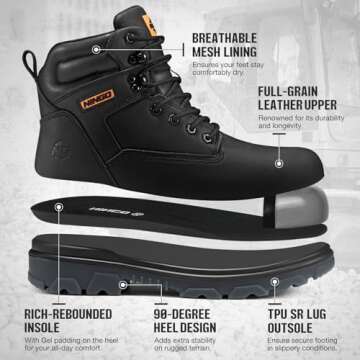 NINGO Steel Toe Work Boots for Men, Waterproof Work Boots with Puncture Proof Oil & Slip Resistant, ...