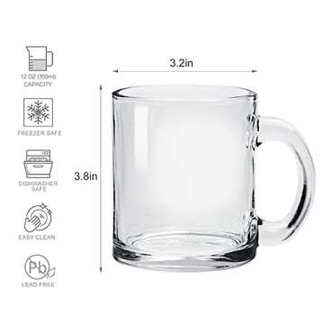 Accguan Glass Coffee Mug Set, (8 Pack) 12 Ounce with Convenient Handle, Tea Glasses for Hot/Cold Bev...
