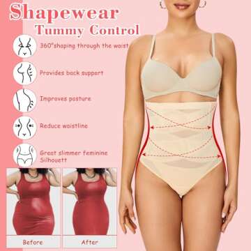 Hioffer Thong Shapewear Tummy Control High Waist Girdles for Women Body Shaper Under Dress Shaping P...