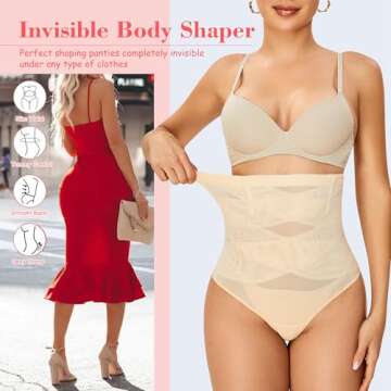 Hioffer Thong Shapewear Tummy Control High Waist Girdles for Women Body Shaper Under Dress Shaping Panties