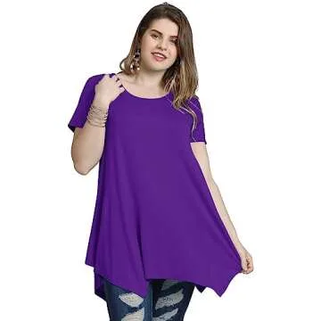LARACE Short Sleeve Shirts for Womens Plus Size Tops Casual Summer Clothes Asymmetrical Tunic Blouses(Deep Purple 1X)