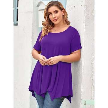 LARACE Short Sleeve Shirts for Womens Plus Size Tops Casual Summer Clothes Asymmetrical Tunic Blouses(Deep Purple 1X)