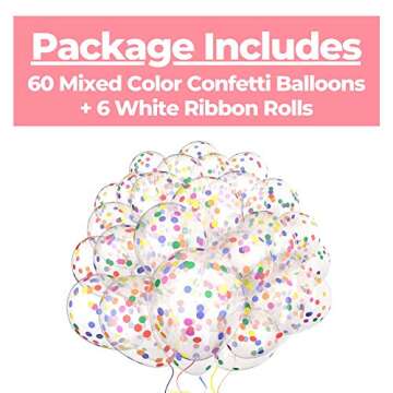 60 Pack Dandy Decor Rainbow Confetti Balloons w/Ribbon | Rainbow Balloon | Party Balloons | Helium Balloons | Multi Colored Balloons | Birthday Balloons | Globos para Fiestas | Bright Balloons