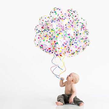 60 Pack Dandy Decor Rainbow Confetti Balloons w/Ribbon | Rainbow Balloon | Party Balloons | Helium Balloons | Multi Colored Balloons | Birthday Balloons | Globos para Fiestas | Bright Balloons