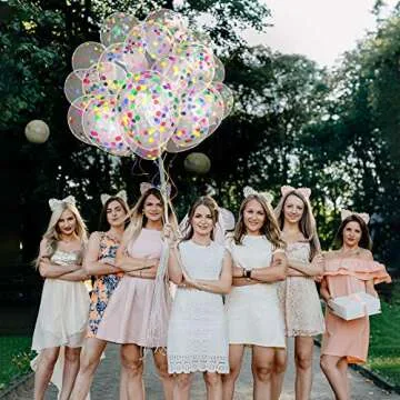 60 Pack Dandy Decor Rainbow Confetti Balloons w/Ribbon | Rainbow Balloon | Party Balloons | Helium Balloons | Multi Colored Balloons | Birthday Balloons | Globos para Fiestas | Bright Balloons