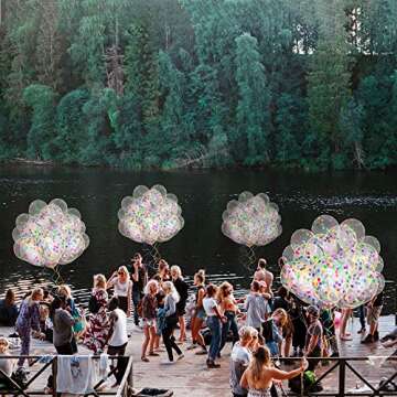 60 Pack Dandy Decor Rainbow Confetti Balloons w/Ribbon | Rainbow Balloon | Party Balloons | Helium Balloons | Multi Colored Balloons | Birthday Balloons | Globos para Fiestas | Bright Balloons