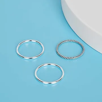 SILBERTALE 925 Sterling Silver Stacking Minimalist Rings