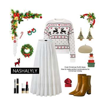 NASHALYLY Women's Chiffon Elastic High Waist Pleated A-Line Flared Maxi Skirts?White,XL