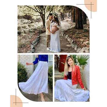 NASHALYLY Women's Chiffon Elastic High Waist Pleated A-Line Flared Maxi Skirts?White,XL