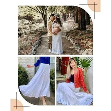 NASHALYLY Women's Chiffon Elastic High Waist Pleated A-Line Flared Maxi Skirts?White,XL