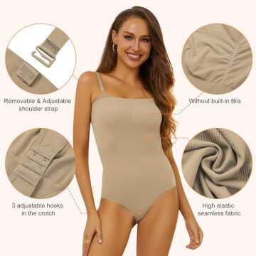HOMETA Strapless Bodysuit for Women Tummy Control Shapewear Seamless Sculpting Thong Body Shaper Tank Top