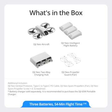 DJI Neo Three-Battery Combo, Mini Drone with 4K UHD Camera for Adults, 135g Self Flying Drone that Follows You, Palm Takeoff, AI Subject Tracking, QuickShots, Stabilized Video (Controller-Free)
