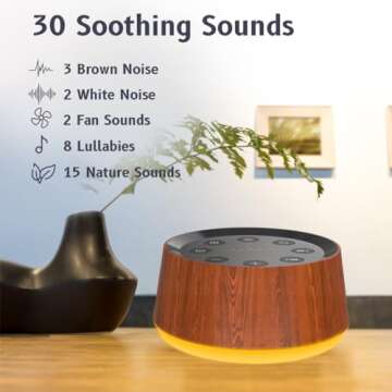 Brown Noise Sound Machine with 30 Soothing Sounds 12 Colors Night Light White Noise Machine for Adul...
