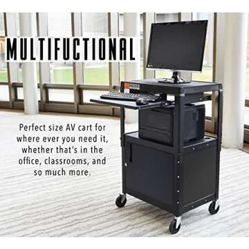 Stand Steady AV Cart - Adjustable Height & Locking Cabinet