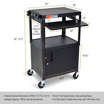 Stand Steady AV Cart - Adjustable Height & Locking Cabinet
