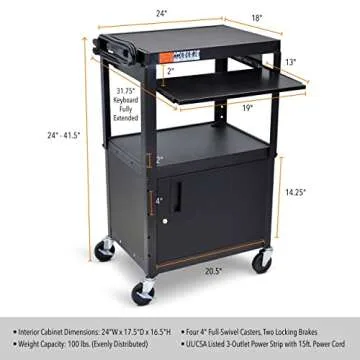 Stand Steady AV Cart - Adjustable Height & Locking Cabinet