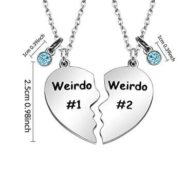 Maxforever Friendship Gift, Weirdo 1 Weirdo 2 Split Heart Stainless Steel Pendant Necklaces BFF Gift...