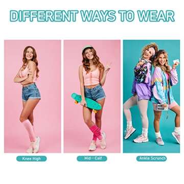 Slouch Socks Women Scrunch Socks Cotton Knit Long Socks Neon Knee High Socks Stacked Socks White One Size