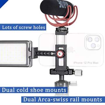 Metal Phone Tripod Mount Adapter - Fits Any Smartphone, Arca Dovetail Quick Release Base, 1/4"-20 Sc...