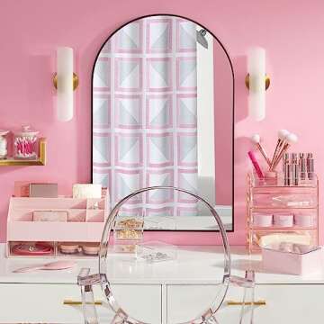 mDesign Plastic Cosmetic Storage Organizer Box Containers, Hinged Lid for Bedroom, Bathroom Vanity Shelf or Cabinet, Holds Masks, Palettes, Nail Polish, Lumiere Collection, Light Pink/Clear