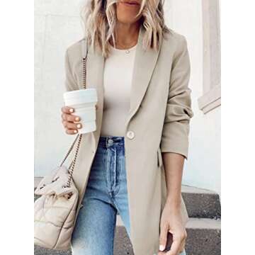 Dokotoo Women's Blazers & Suit Jackets Open Front Buttons Fashion Jacket Solid Color Work Office Spring Blazer Jackets for Women Business Casual Khaki X-Large