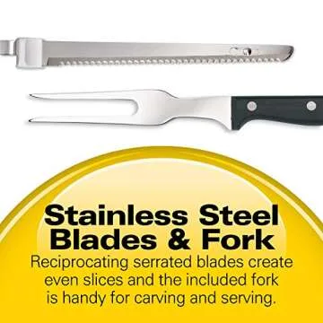 Hamilton Beach Electric Knife Set for Carving Meats, Poultry, Bread, Crafting Foam & More, Reciprocating Serrated Stainless Steel Blades, Ergonomic Design Storage Case + Fork Included, 5Ft Cord, White