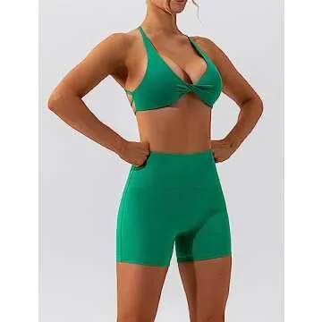 ABOCIW Workout Sets for Women Sexy Twist Front Cross Cross Back Sports Bra High Waist Biker Shorts 2 Piece Gym Yoga Outfits W-Green Small