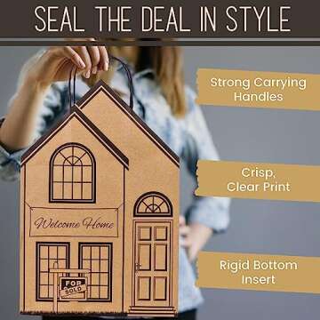 Welcome Home Bags - House-Shaped Gift Bags for New Home Gifts - House Warming Gifts New Home, Real Estate Agent Supplies, Closing Gifts for Home Buyers - Housewarming Gifts for New House - Large 5 Pk