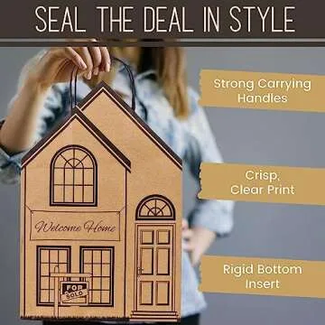 Welcome Home Bags - House-Shaped Gift Bags for New Home Gifts - House Warming Gifts New Home, Real Estate Agent Supplies, Closing Gifts for Home Buyers - Housewarming Gifts for New House - Large 5 Pk