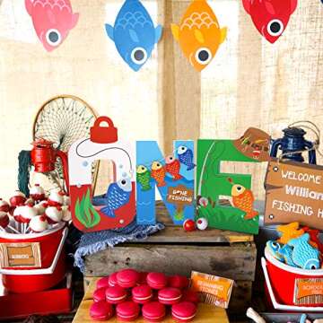 Gone Fishing Large One Letter Sign First Birthday The Big One Decoration Ideas O-Fishally One Party Cake Smash Mache Photo Prop Supplies