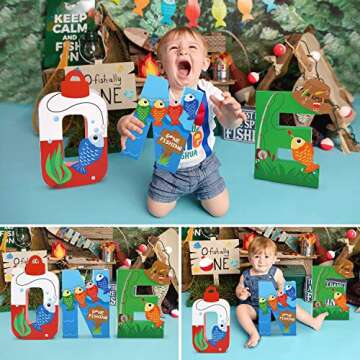 Gone Fishing Large One Letter Sign First Birthday The Big One Decoration Ideas O-Fishally One Party Cake Smash Mache Photo Prop Supplies