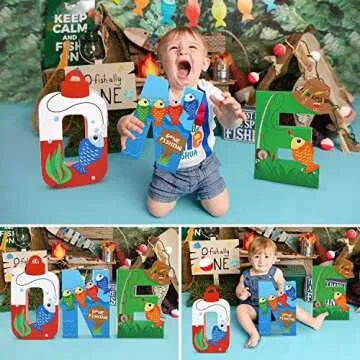 Gone Fishing Large One Letter Sign First Birthday The Big One Decoration Ideas O-Fishally One Party Cake Smash Mache Photo Prop Supplies