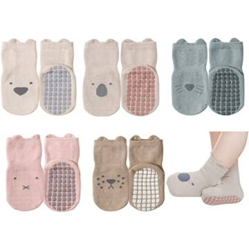 Exegawe Toddler Non-Slip Socks with Grips - 5 Pairs