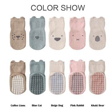 Exegawe Toddler Non-Slip Socks with Grips - 5 Pairs