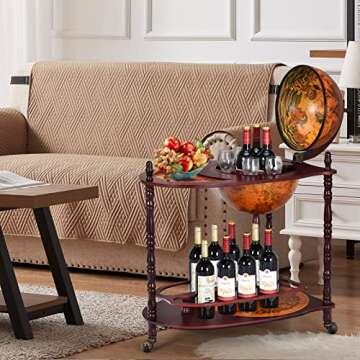 Goplus Globe Bar, 34.5” Globe Bar Liquor Cabinet with Wheels, Bottom Shelf, Old World Map, 16th Ce...