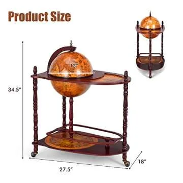 Goplus Globe Bar, 34.5” Globe Bar Liquor Cabinet with Wheels, Bottom Shelf, Old World Map, 16th Century Italian Replica Bar Globe, Retro Wine Stand, Globe Bar Cart for Dining Room Living Room Home