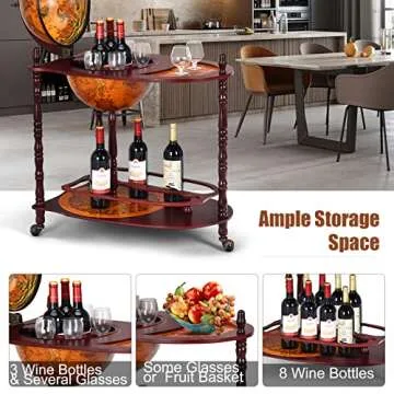 Goplus Globe Bar, 34.5” Globe Bar Liquor Cabinet with Wheels, Bottom Shelf, Old World Map, 16th Century Italian Replica Bar Globe, Retro Wine Stand, Globe Bar Cart for Dining Room Living Room Home