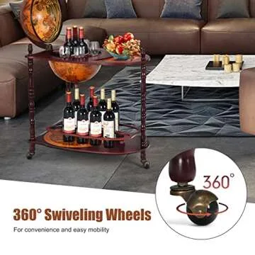 Goplus Globe Bar, 34.5” Globe Bar Liquor Cabinet with Wheels, Bottom Shelf, Old World Map, 16th Century Italian Replica Bar Globe, Retro Wine Stand, Globe Bar Cart for Dining Room Living Room Home